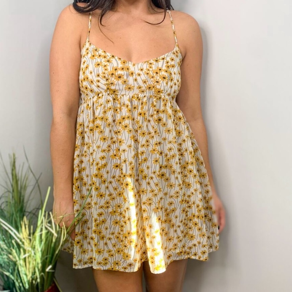 Olivaceous Yellow Floral Mini Dress